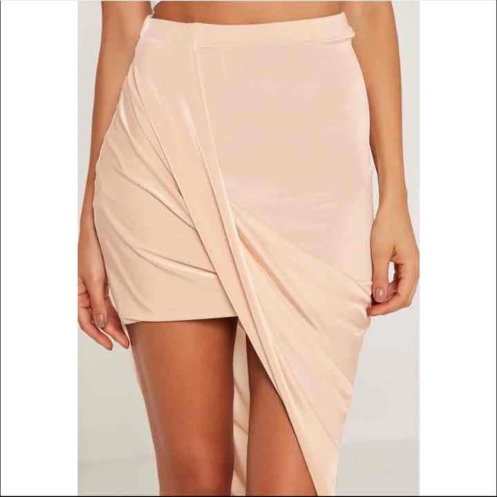 Nude Asymmetrical Wrap Skirt
